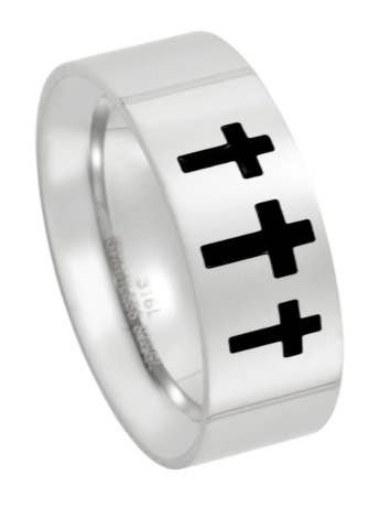 Men's Stainless Steel Triple Cross Ring with Flat Face for wholesale by Just Mens Rings