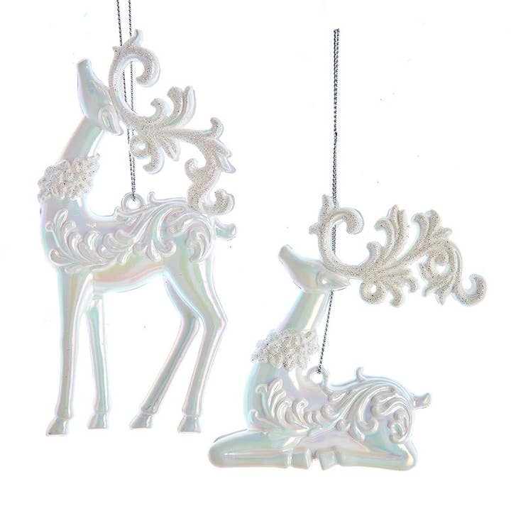 3.5-5.5"ACRYLIC WHITE DEER ORN 2/A for wholesale by Kurt S. Adler, Inc.