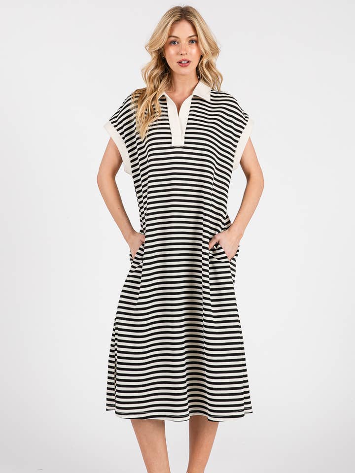 Purple Lava - Wholesale Dress - Women's - STRIPED RELAXED FIT MIDI DRESS
