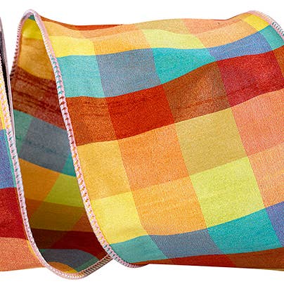 Sahara Plaid Wired Edge, Sienna, 4 In, 10 Yards for wholesale by RELIANT RIBBON