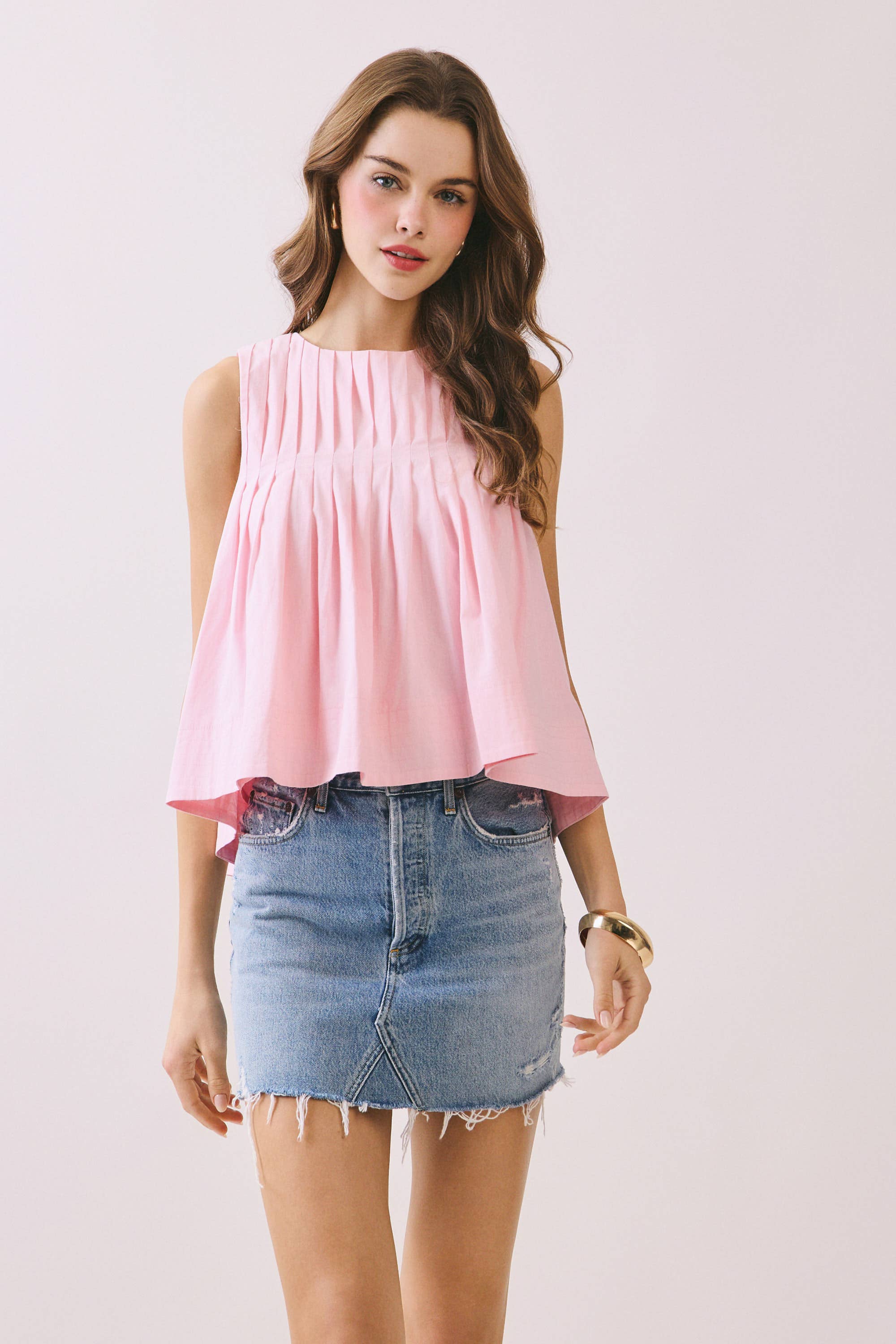 TCEC - Wholesale Blouse - Women's - CT9082-Pleated Detail High Low Sleeveless Top4