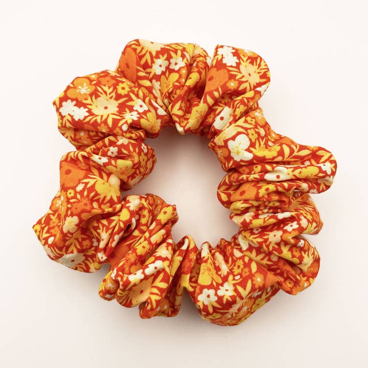 Orange Ditsy Floral Boho Scrunchies, Retro Flowers Hair Ties for wholesale by ELSE