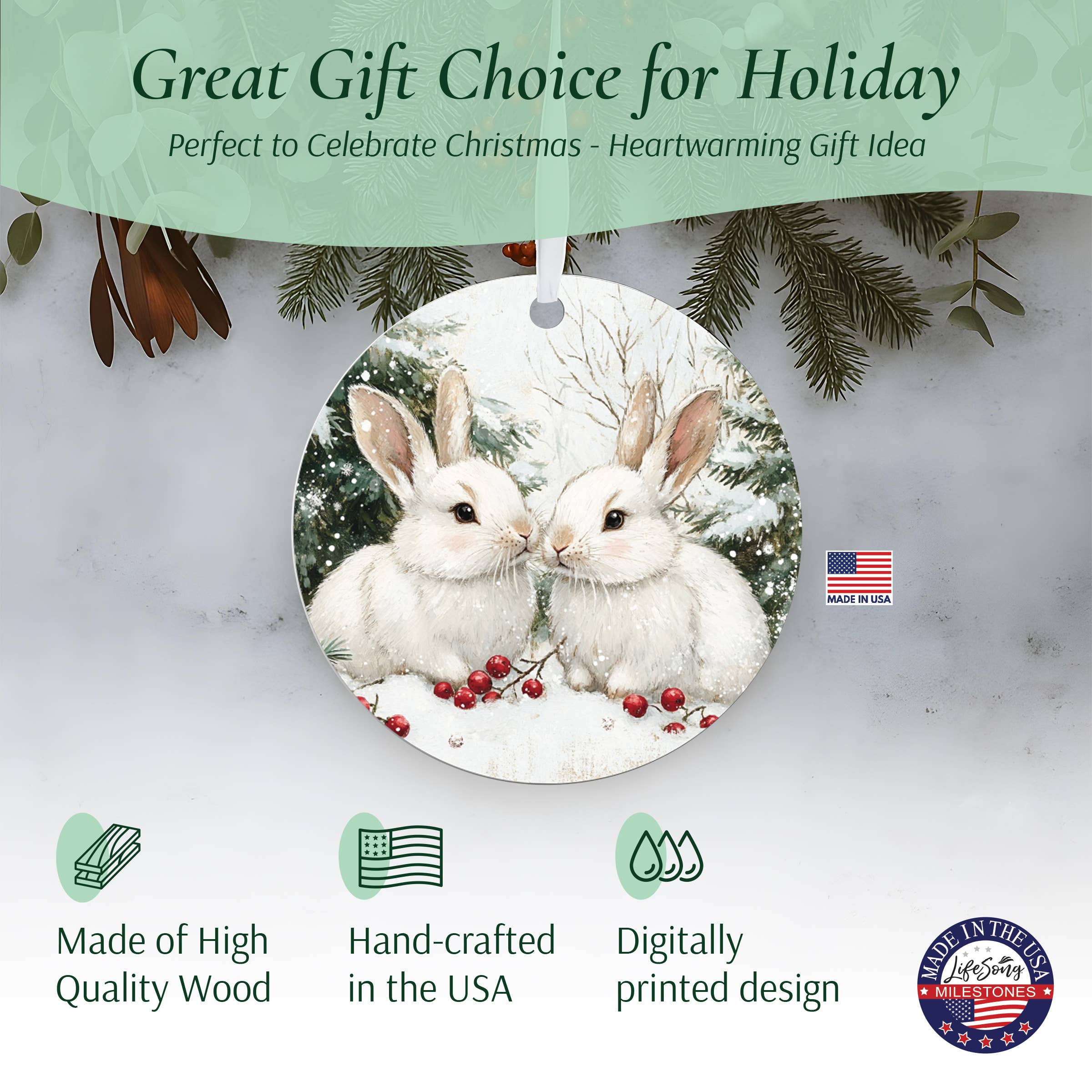 LifeSong Milestones - Wholesale Ornament - Christmas Bunny Ornament for Home Holiday Decor1