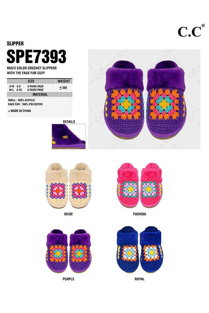 Hana - Vendita all'ingrosso Pantofole - Donna - Pantofole invernali C.C multicolore all’uncinetto con pelliccia sintetica5