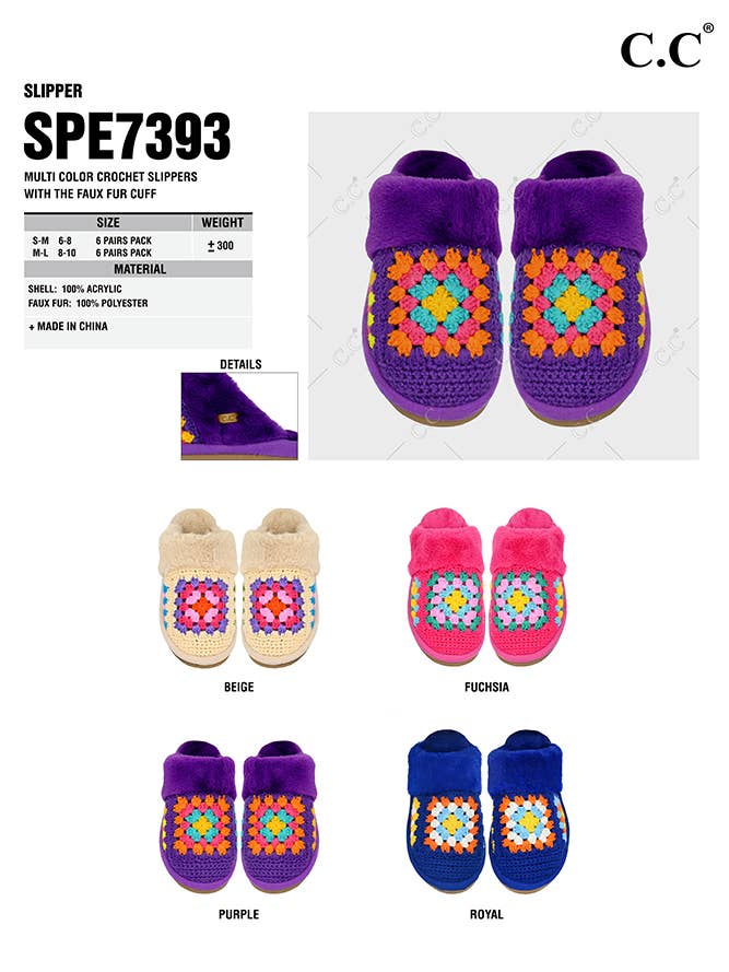 Hana - Wholesale Slippers – Women's - C.C Multi Color Crochet Faux Fur Winter Slippers5