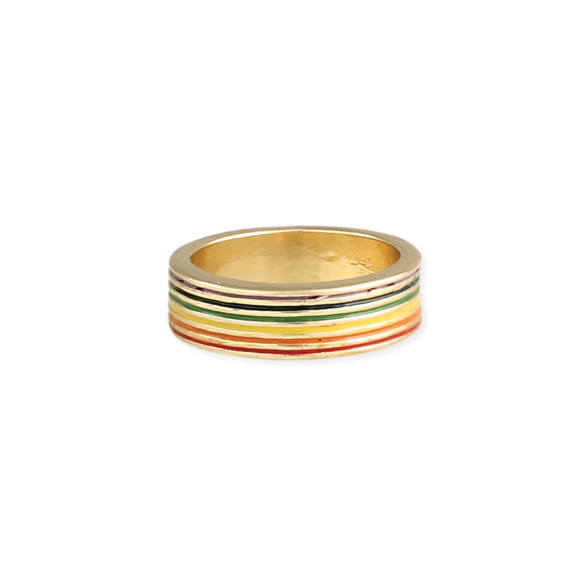 ZAD - Wholesale Band/Stacked Ring - Thin Stripe Rainbow Enamel Gold Ring1