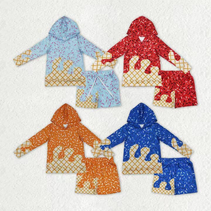 Ensembles de vêtements pour bébés garçons frères à capuche avec gouttes et shorts équipe pour la vente par Aier Wholesale