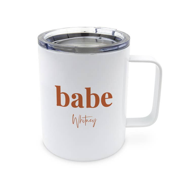 White Metal Travel Coffee Mug - Desert Floral Babe for wholesale by Weddingstar Inc.