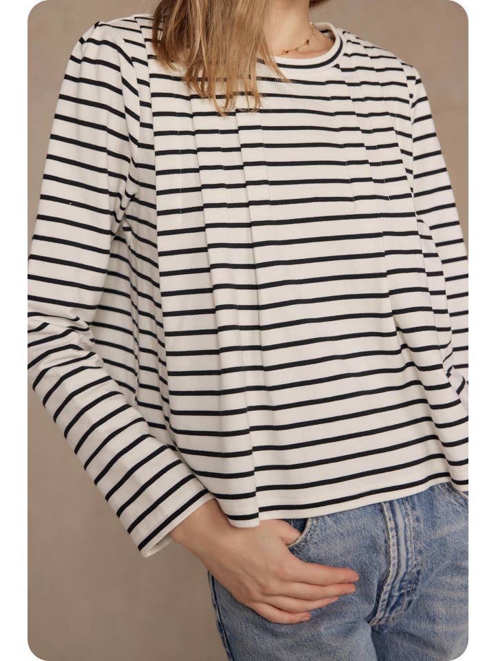 Strut & Bolt – wholesale Blouse – Women’s – Striped Shoulder Pad Knit Tee Top3