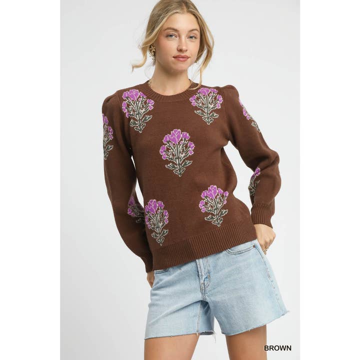 STYLE USA - Wholesale Tunic - Women's - Flower Stem Jacquard Sweater Top6