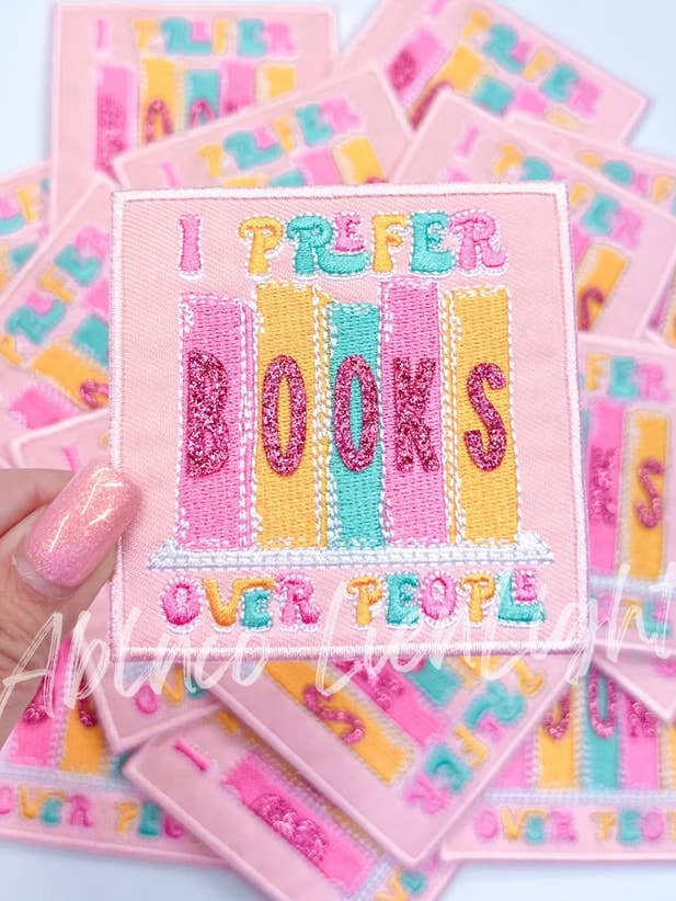 I prefer books over people glitter embroidery patch iron on for wholesale by ABLNco
