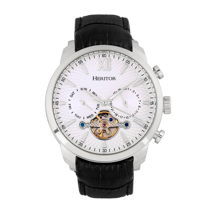 Heritor Automatic - Wholesale Wrist Watch - Men's - Heritor Automatic Arthur Semi-Skeleton Leather-Band Watch