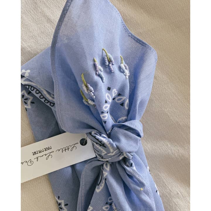 Little Lamb Designs - Wholesale Bandana - Women's - Purple Bandana With Embroidered Lavender Flowers | Headband
