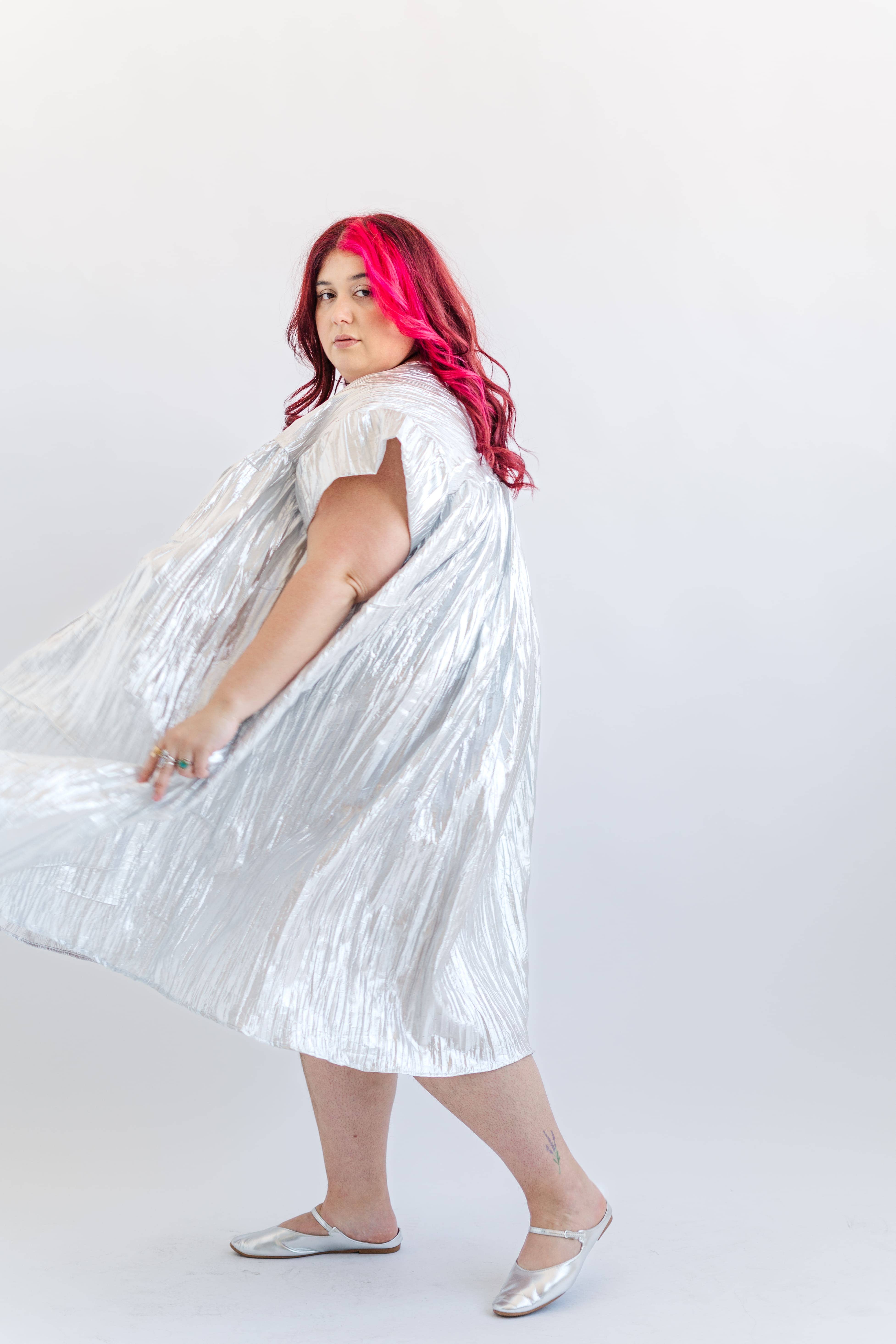 Nettle Studios - Wholesale Dress - Women's - Size Inclusive Plus Size Silver Metallic Ruffle Maxi Dress6