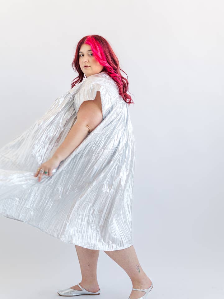 Nettle Studios - Wholesale Dress - Women's - Size Inclusive Plus Size Silver Metallic Ruffle Maxi Dress6