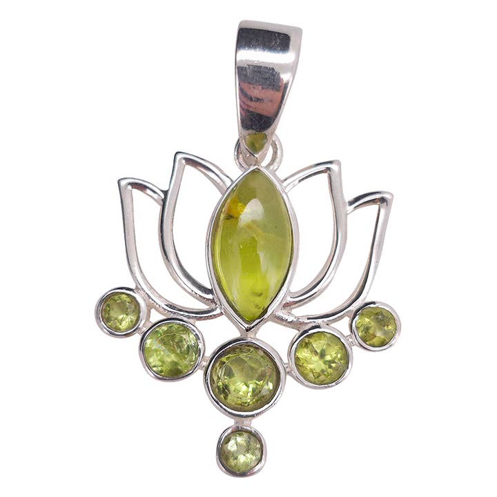 Faceted Peridot Sterling Silver Lotus Pendant for wholesale by Amberman