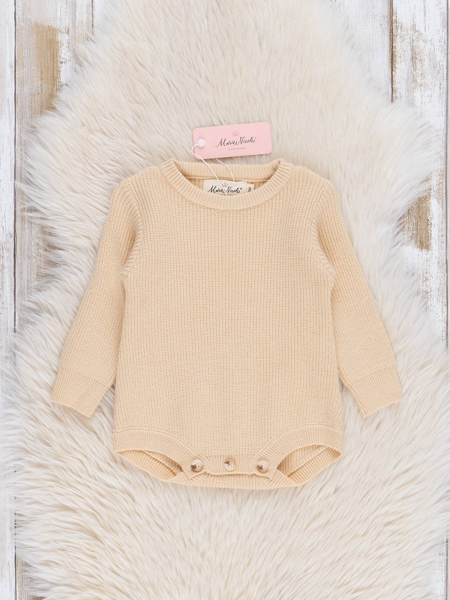 Marie Nicole Clothing - Wholesale Bodysuit (Non-Footed) - Baby - Cotton Rib Sweater Knit Bubble - Cream0