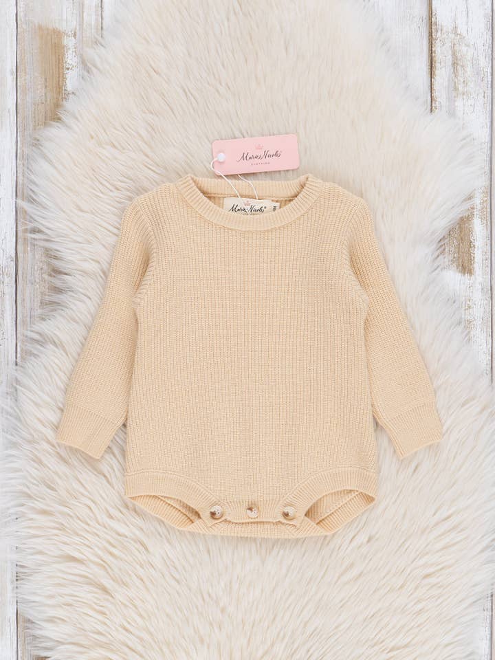 Marie Nicole Clothing - Wholesale Bodysuit (Non-Footed) - Baby - Cotton Rib Sweater Knit Bubble - Cream