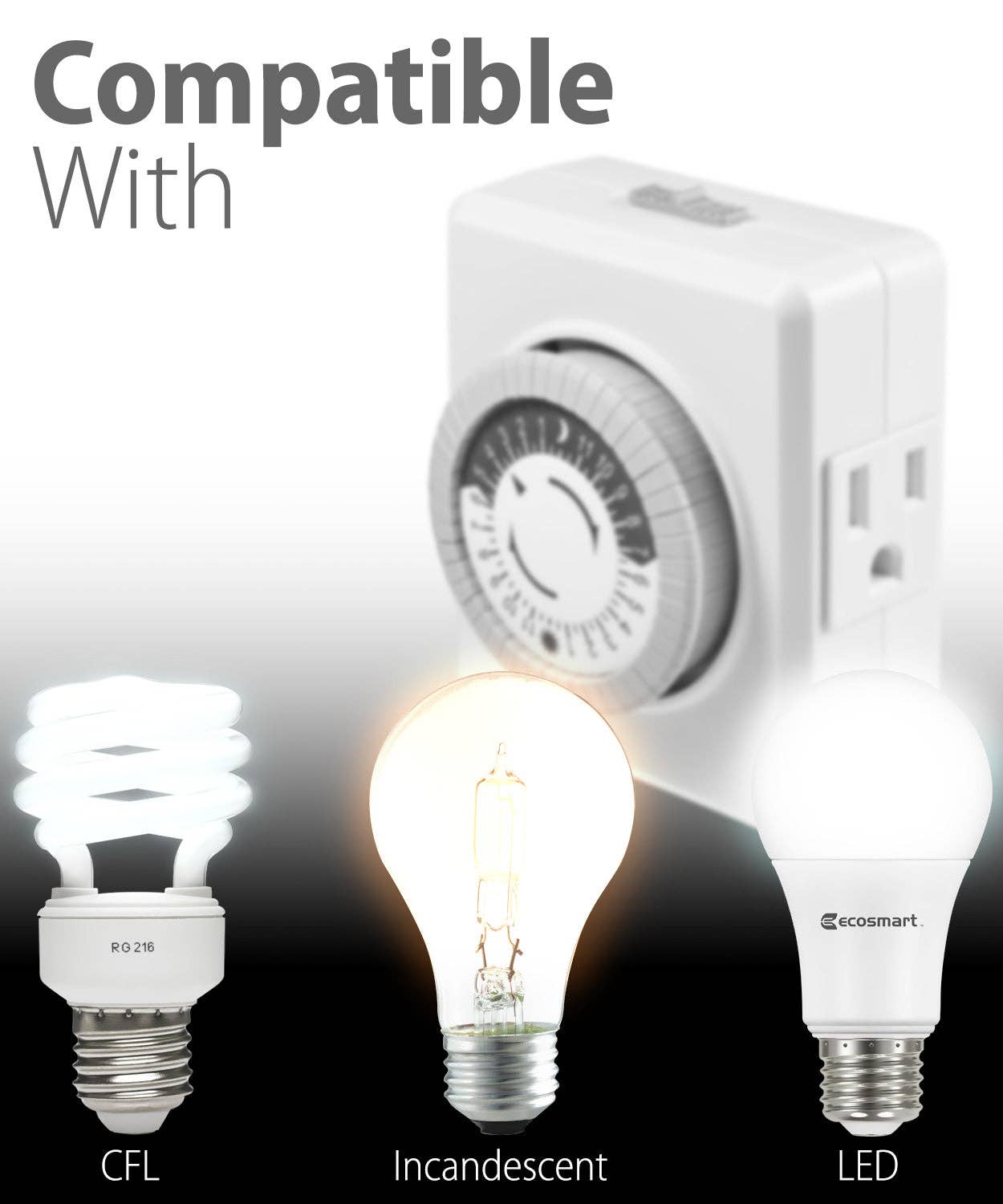 Fosmon - Wholesale Timer - ETL Listed 125V/15A 24-Hour Mechanical Outlet Timer, 2-Pack6