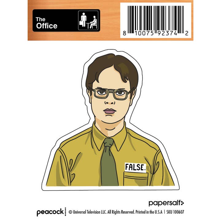The Office: Dwight Schrute "False" Sticker (Official Merch) for wholesale by Papersalt
