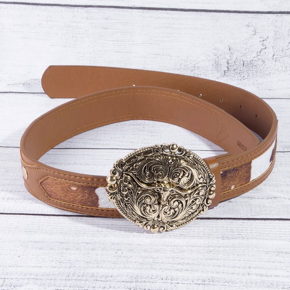 Collections by Fame Accessories - Wholesale Belt - Women's - Embroidered Longhorn Western Buckle Vegan Leather Belt1