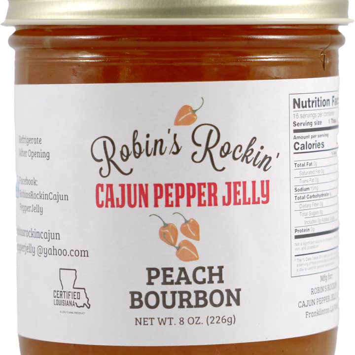 Robin’s Rockin’ Cajun’ Pepper Jelly - Wholesale Jam/Jelly - Robin's Rockin' Cajun Peach Bourbon Pepper Jelly