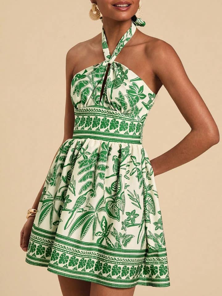Tropical Print Halter Neck Cutout Smocked Dress and other Purchase Wholesale tropical dress. Free Returns & Net 60 Terms on Faire trending on Faire.