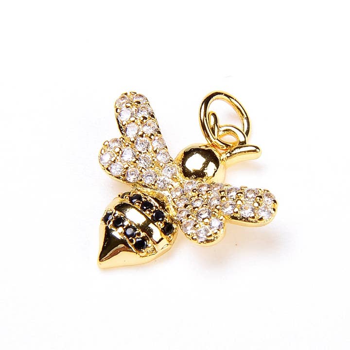 Beads Creation - Wholesale Individual Charm/Pendant - CZ Micro Pave Mini Bee Charm Pendant