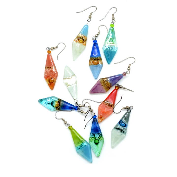 Arrow Shape Glass Dangle Earrings - ships in assorted colors for wholesale by Dunitz & Company
