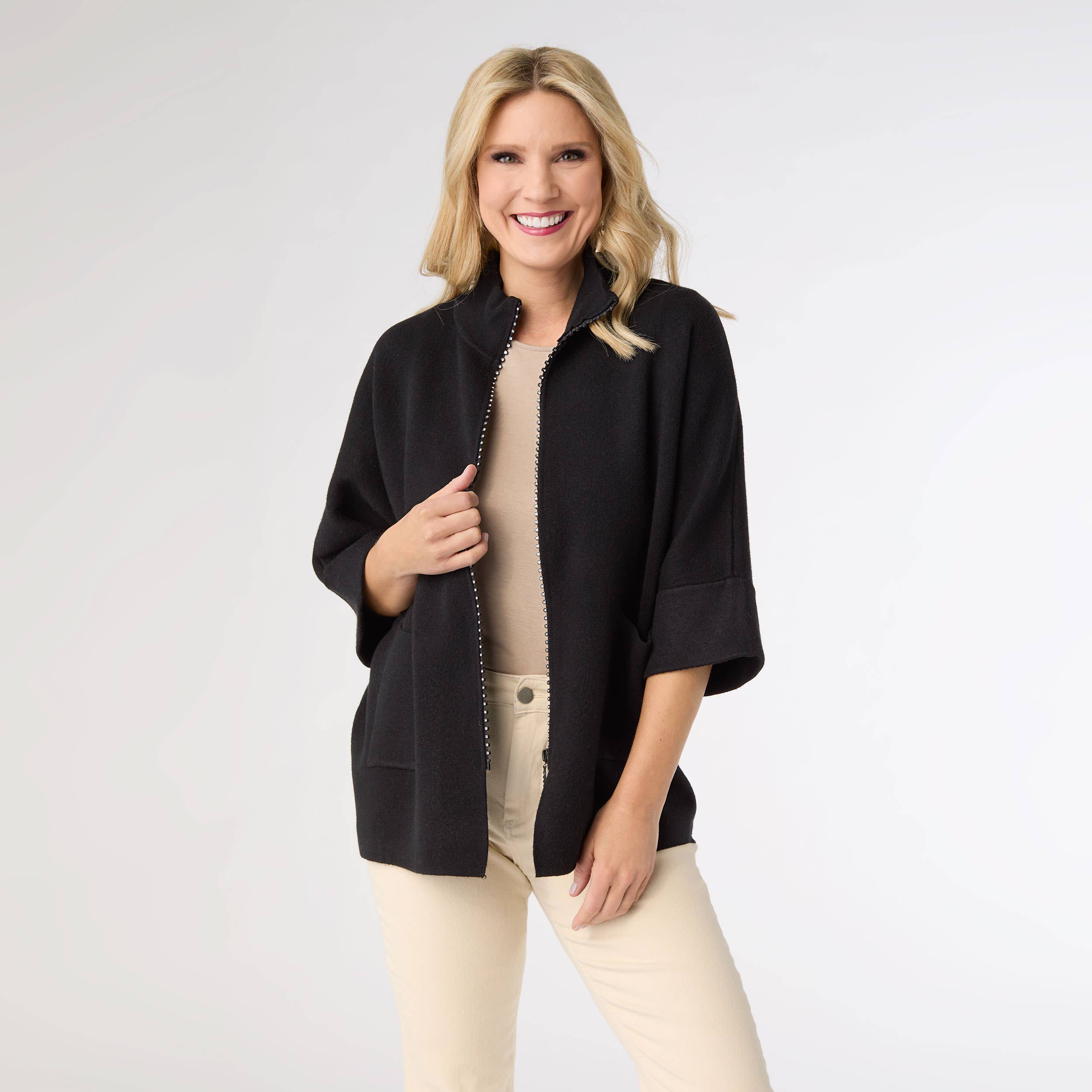 COCO + CARMEN - Vente Veste – femme - Cardigan zippé en strass Heavenly-Luxe avec poches3