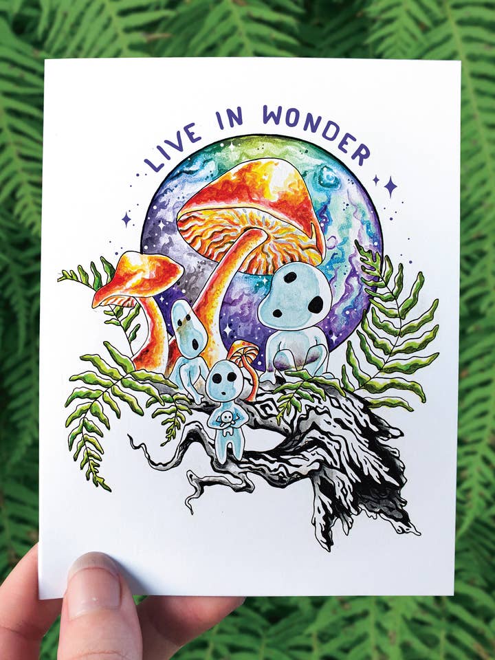 Tarjeta de felicitación Forest Spirit con forma de hongo Ghibli Kodama PNW para venta al por mayor de Crafted from Scratch