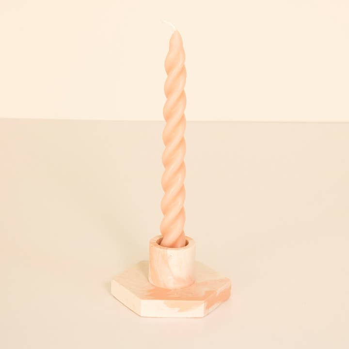 Candelabro hexagonal de Jesmonita jaspeado rosa y blanco para venta al por mayor de Lunar Living