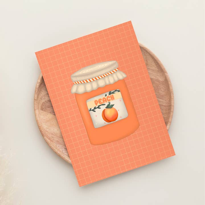 Peach Jam Jar Art Print - A6, A5, A4, A3 Wall Art, Fruit Art for wholesale by Famjo Boutique