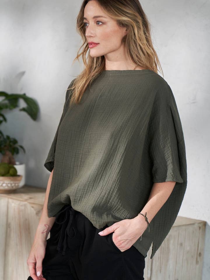 Sage Green Square Gauze Top for wholesale by ocean+main
