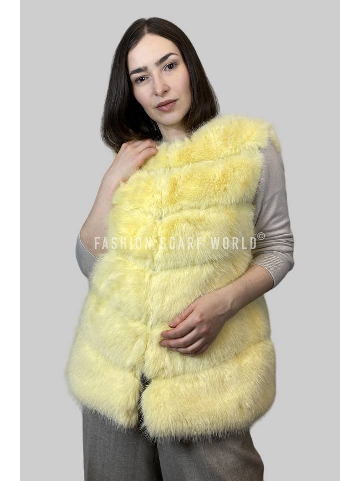 Fashion Scarf World - Wholesale Outerwear Vest - Women's - Plain Faux Fur Stripe Gilet Jacket
