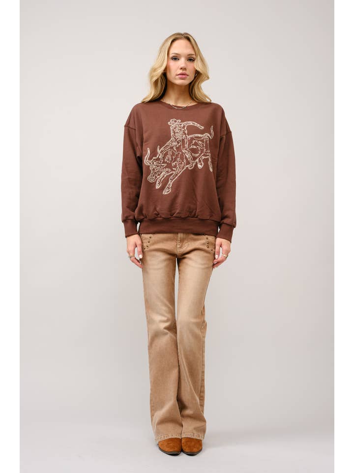 Blue B – Engroshandel Grafisk Sweatshirt - Dame – 36327T - Broderet western pullover-sweatshirt3