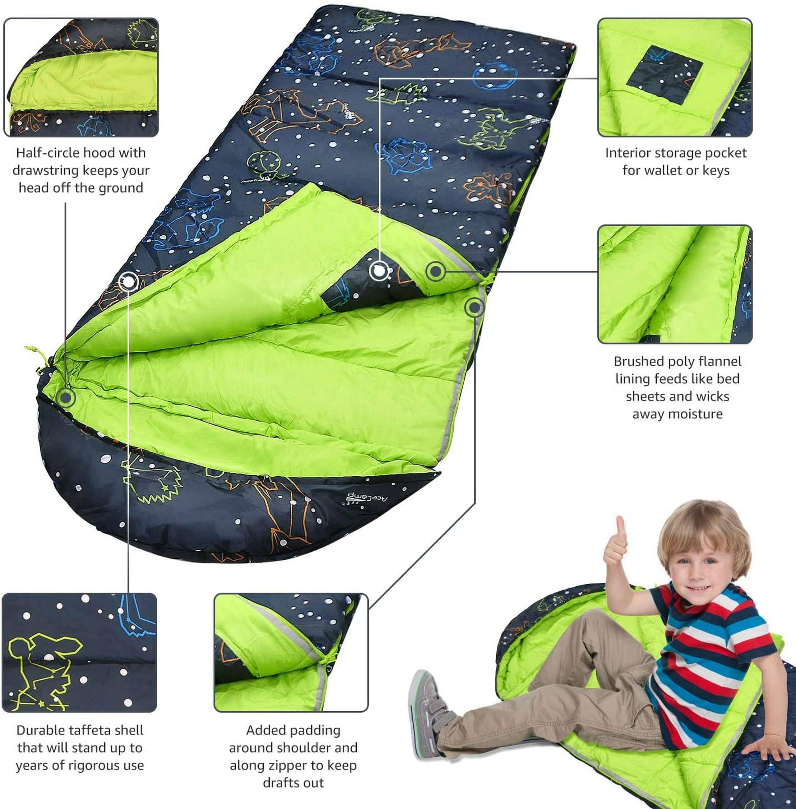 AceCamp - Wholesale Sleeping Bag - Kids - Glow-In-The-Dark Rectangular Sleeping Bag Kids2