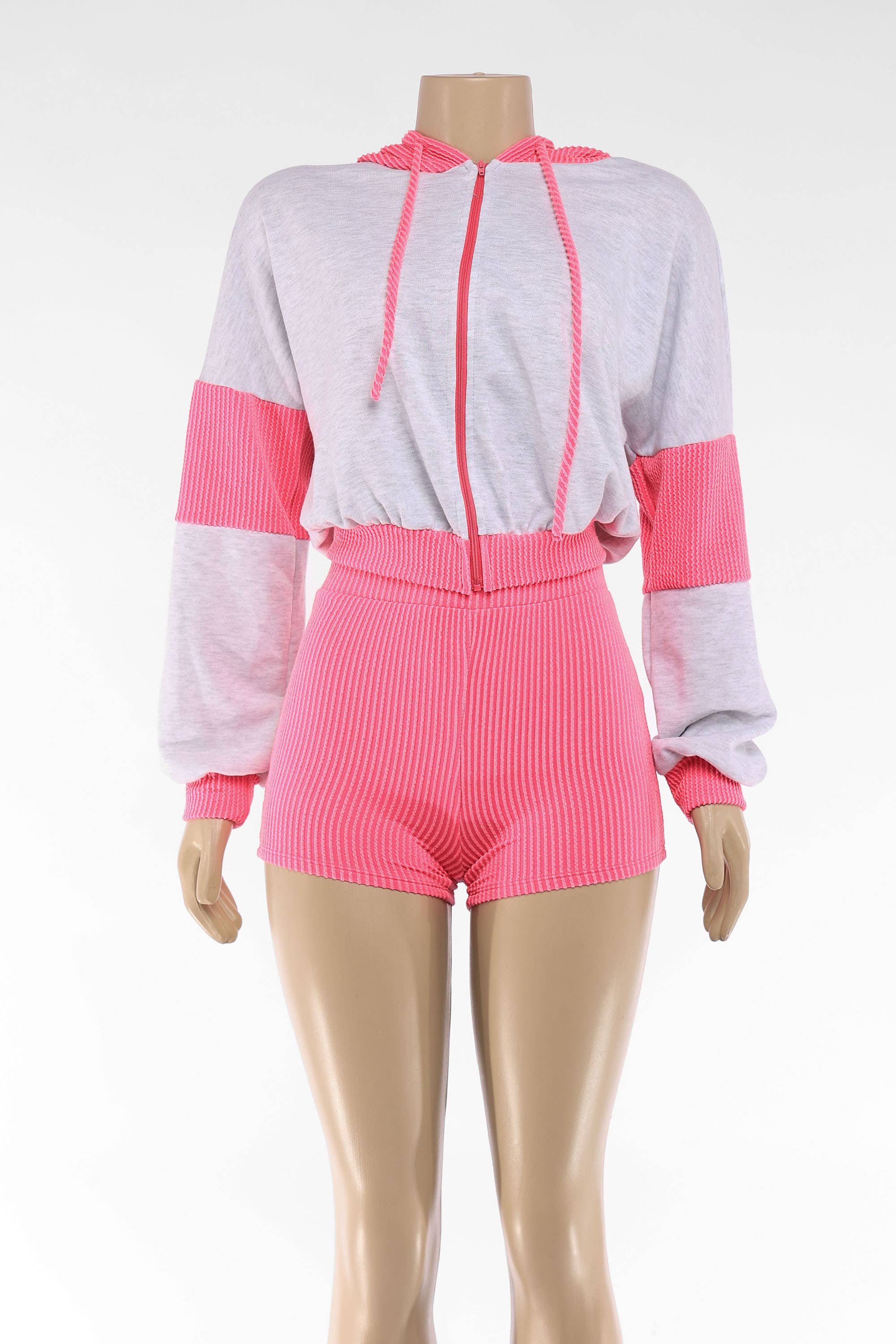 K Too - Wholesale Top & Short Set (NOT Loungewear) - Women's - Color block hoodie & shorts set14