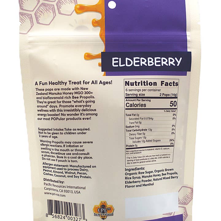 Pacific Resources - Wholesale Lozenges/cough drops - Manuka Honey Propolis Lollipop, Elderberry1