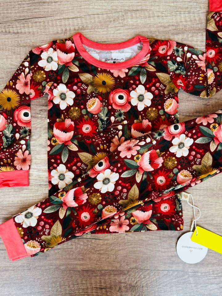 Christmas Floral Two Piece Pajama for wholesale by Gigi & Ninny Co