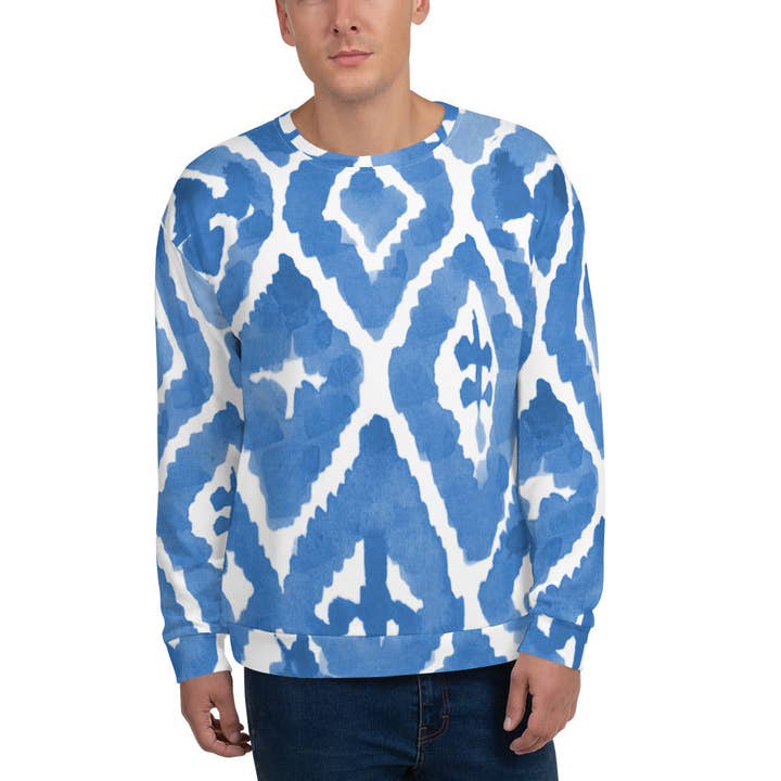 Aztec Blue Print Unisex Sweatshirt for wholesale by Craftmerce Inc