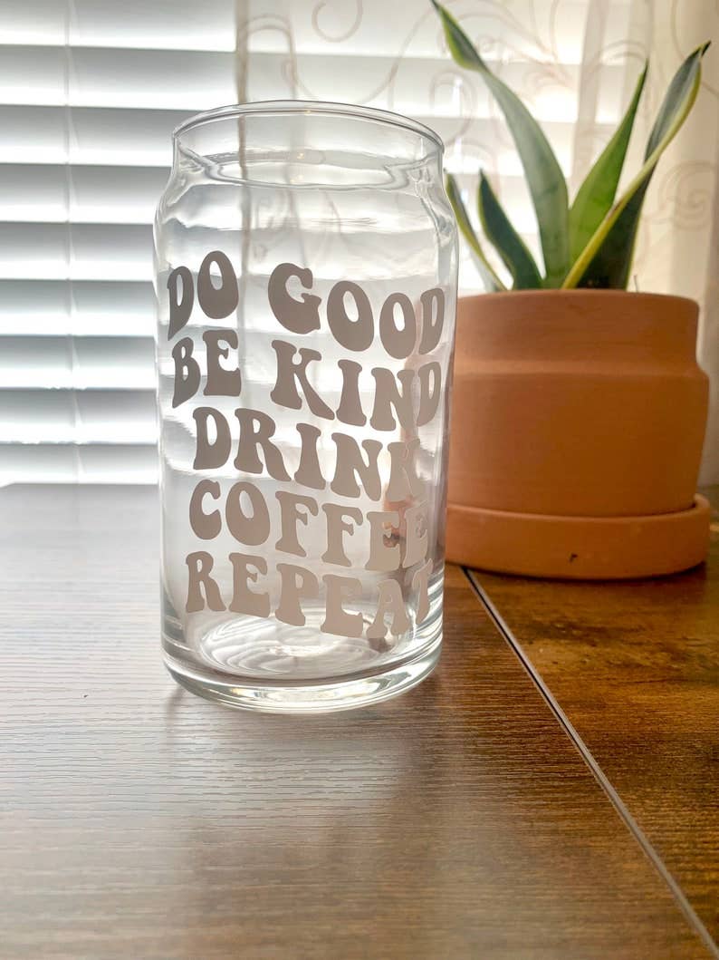 MarieDesignCo - Vente Verre/tasse - Faites le bien, soyez gentil, buvez une tasse en verre à café, une tasse de bière en verre4