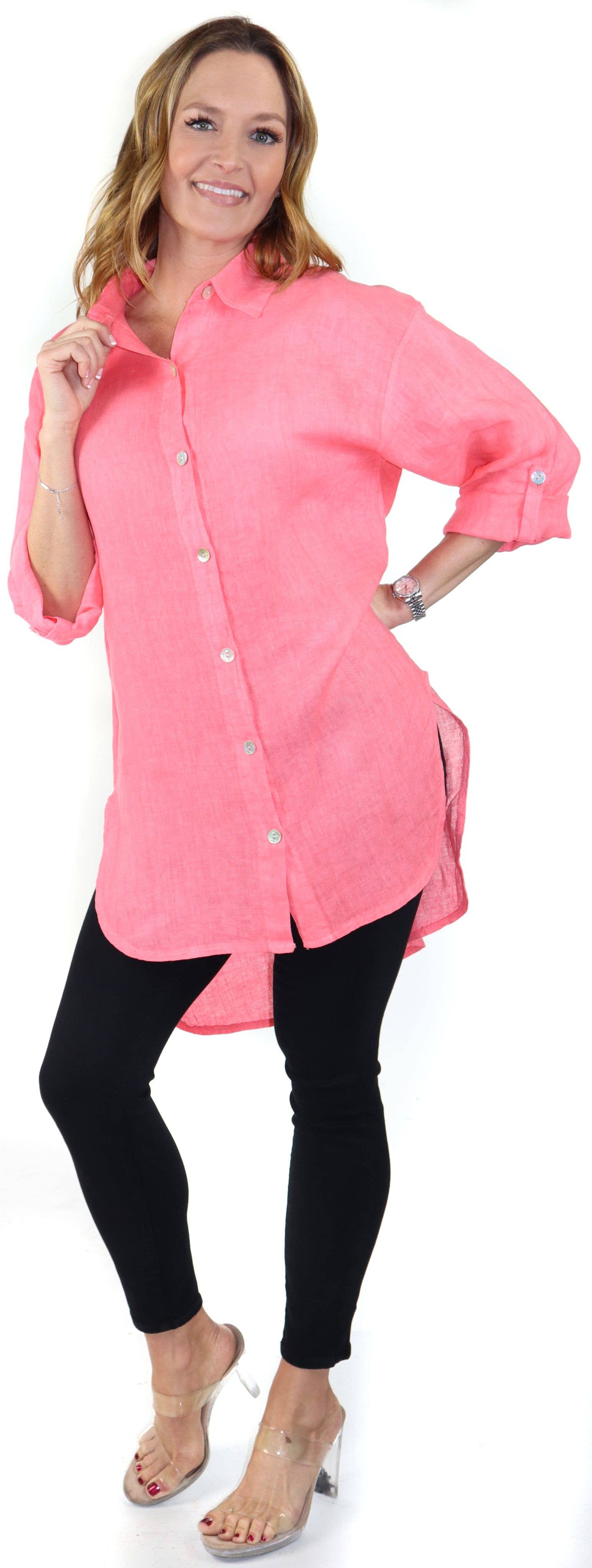 LINEN AND GAUZE - Vente Tunique – femme - 3348 - Blouse ample en lin Hi Low 9 couleurs18