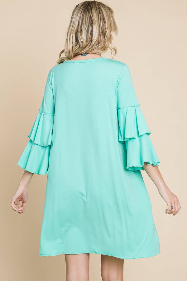 Culture Code - Wholesale Dress - Women's - CAD1410Q - V-NECK RUFFLE SLEEVE A-LINE DRESS15