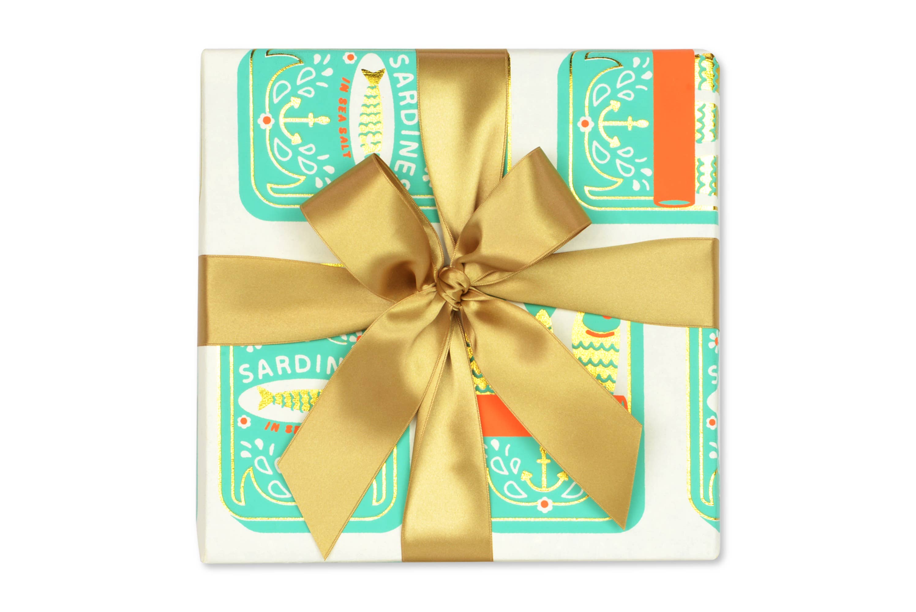 MIDORI Inc. - Wholesale Flat Wrap - Sardines Cream/Aqua/Orange/Gold Foil Gift Wrap3
