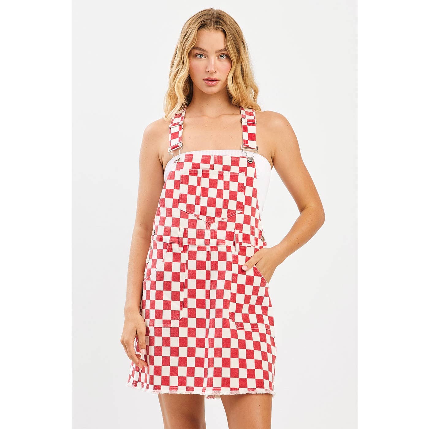 mittoshop - Wholesale Dress - Women's - GAME DAY CHECKERED BIB OVERALL MINI DRESS13