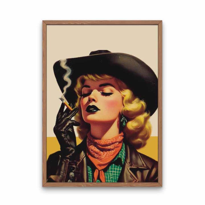 Lady Kady Art - Wholesale Art Print - Y'allternative Goth Cowgirl Art Print, Smoking Western Art0