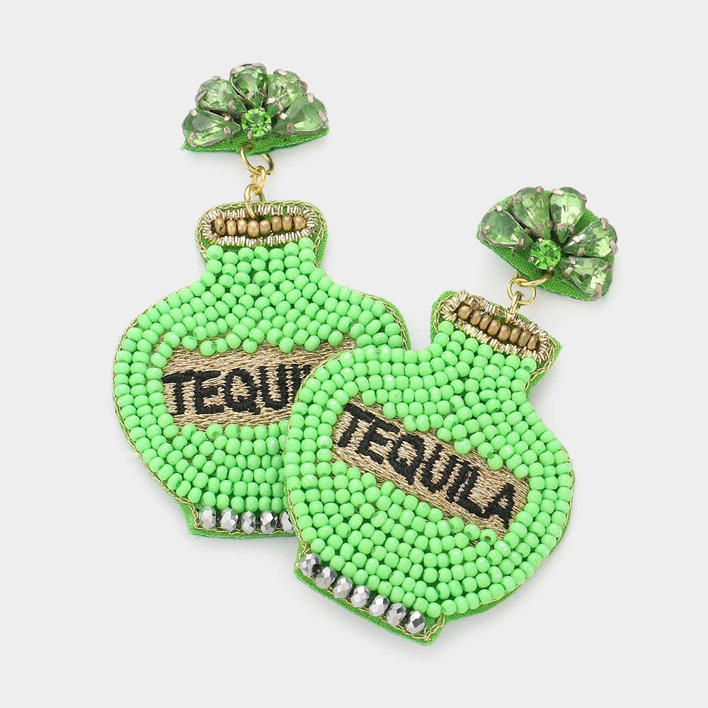 Sensibling Corp. - Vente Boucles d'oreilles pendantes - Boucles d'oreilles pendantes en feutre avec perles en tequila0