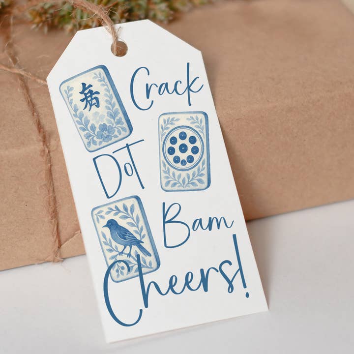 Crack Dot Bam Cheers! Chinoiserie Mahjong Gift Tag Set of 8 for wholesale by Design Carolinas
