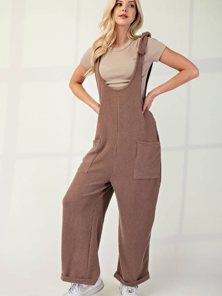 Celeste Clothing – Großhandel Jumpsuit – Damen – Plus-Size verstellbarer Rippen-Overall mit Fronttaschen - CP4387348